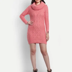 Solid Red Self Knitted Dress