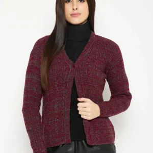 Meroon Self Design Knitted Cardigan