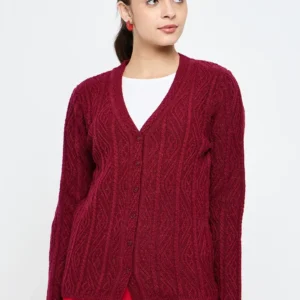 Creative Line Maroon Self Desgin Knitted Cardigan
