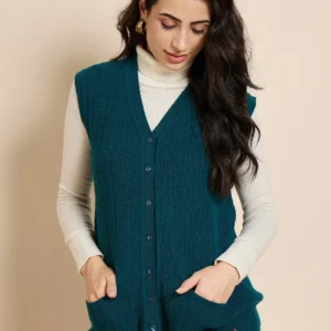 Creative Line Teal Self Desgin Knitted Cardigan