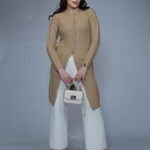 Creative Line Camel Knitted Long Cardigan