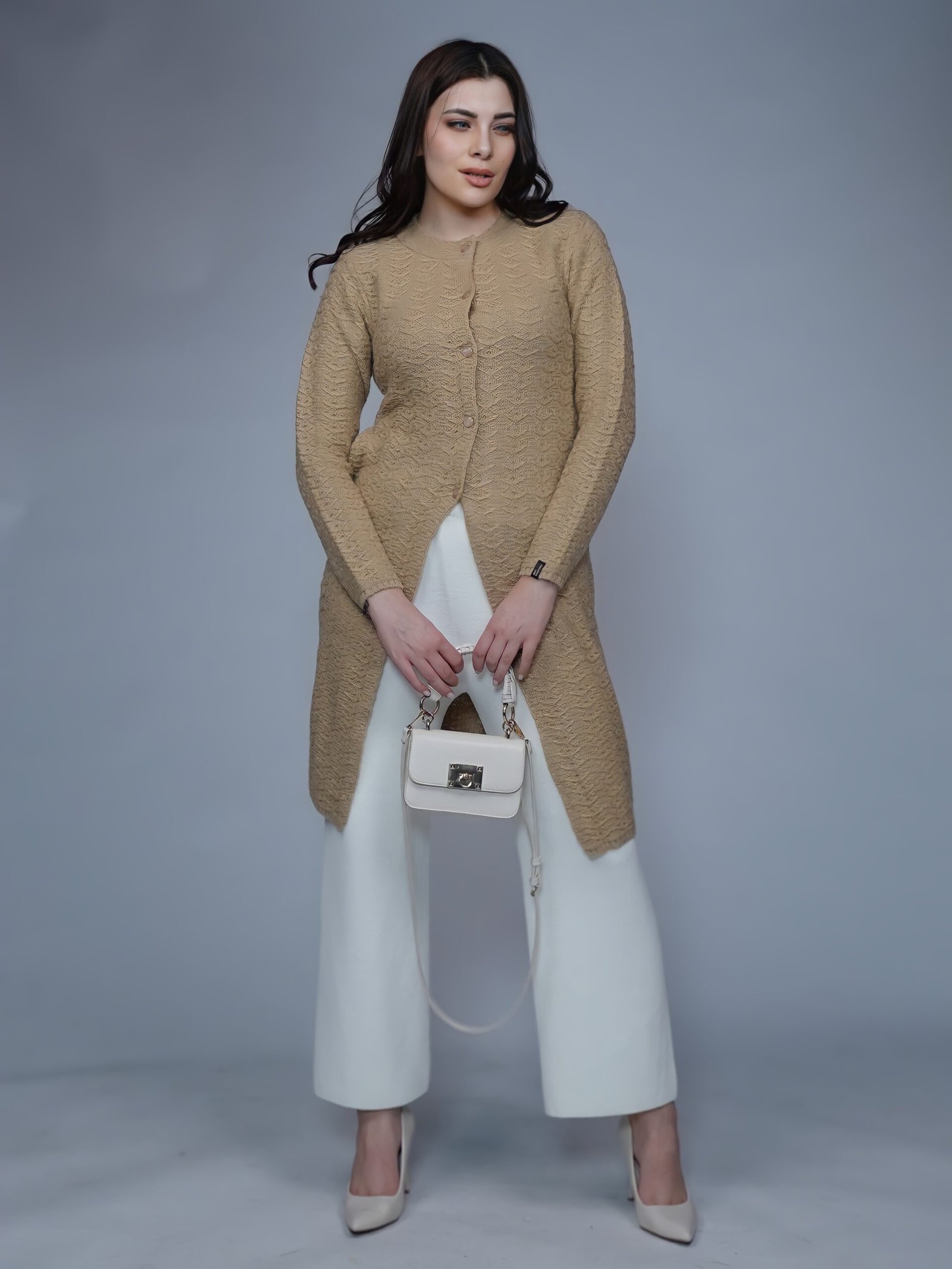 Creative Line Camel Knitted Long Cardigan 1 2 13 scaled