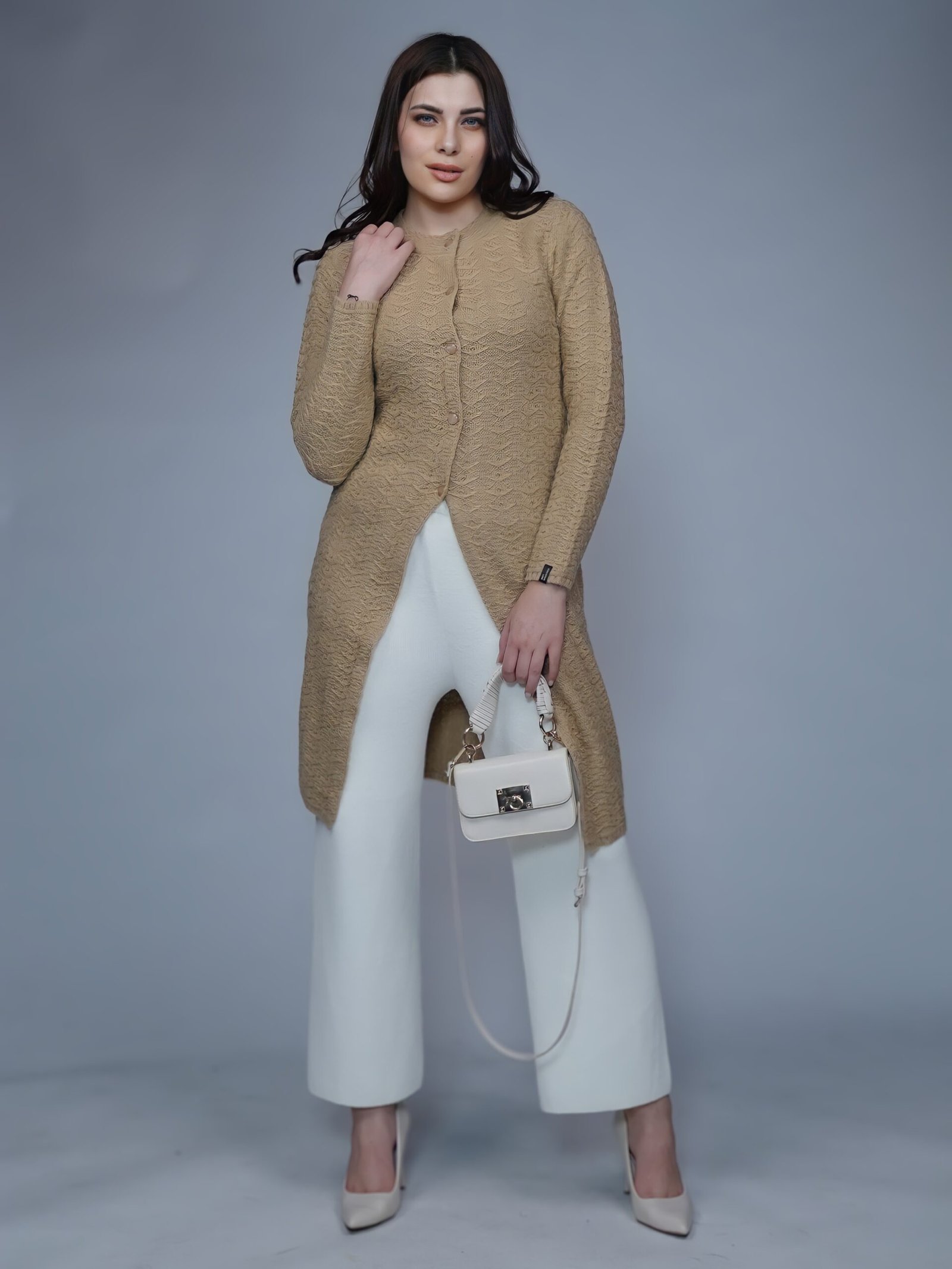 Creative Line Camel Knitted Long Cardigan 3 3 13 scaled