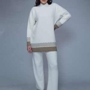 Creative Line Beige Self Desgin Knitted Cord Ord Set