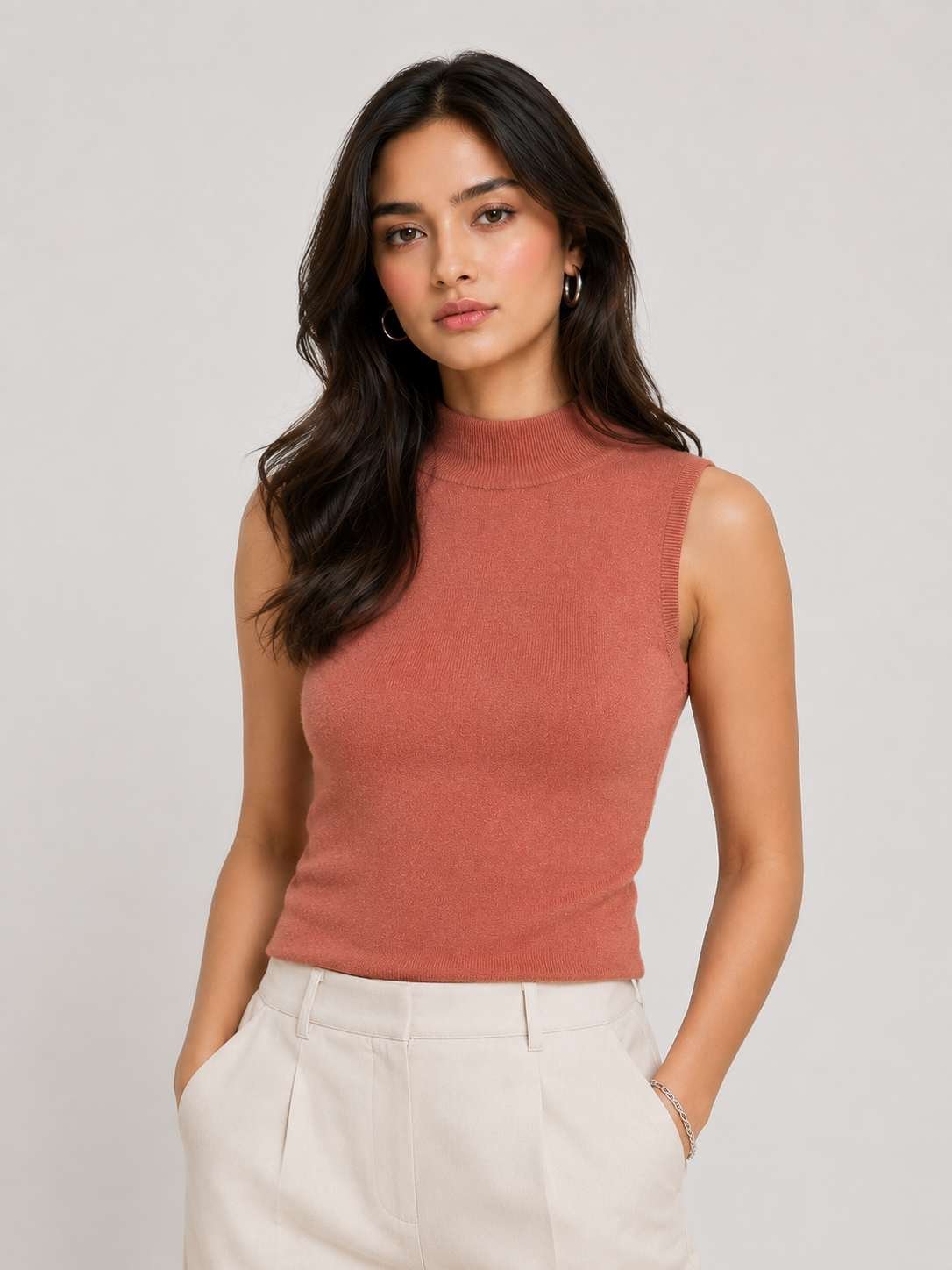 Creative Line Self Desgin Knitted Sleeveless Skivi 1 2