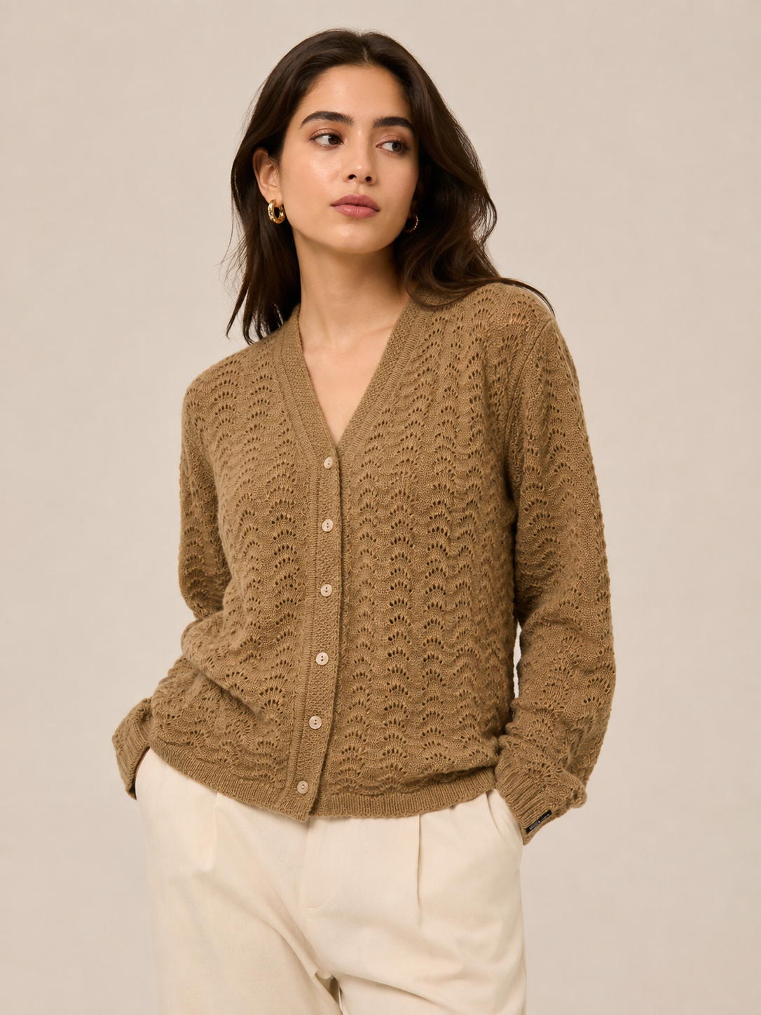 CREATIVE LINE CAMEL V NECK CARDIGAN 1 1