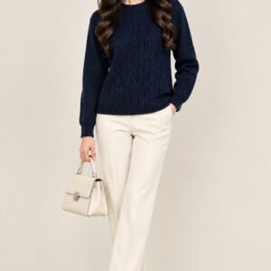 CREATIVE LINE CABLE KNIT ROUND NECK TOP