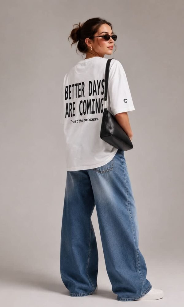 White Oversized T-Shirt for Women by Creative Line