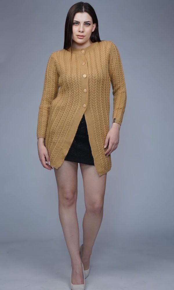Camel Long Cardigan for Women by Creative Line
