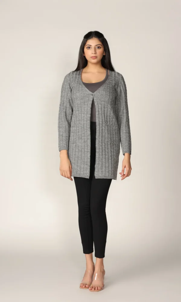 Grey Knitted Casual Shrug for Women by Creative Line