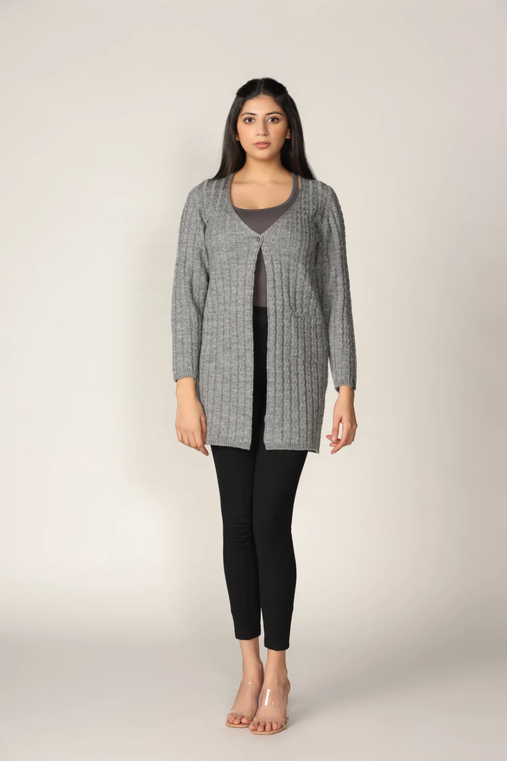 Grey Knitted Casual Shrug for Women by Creative Line