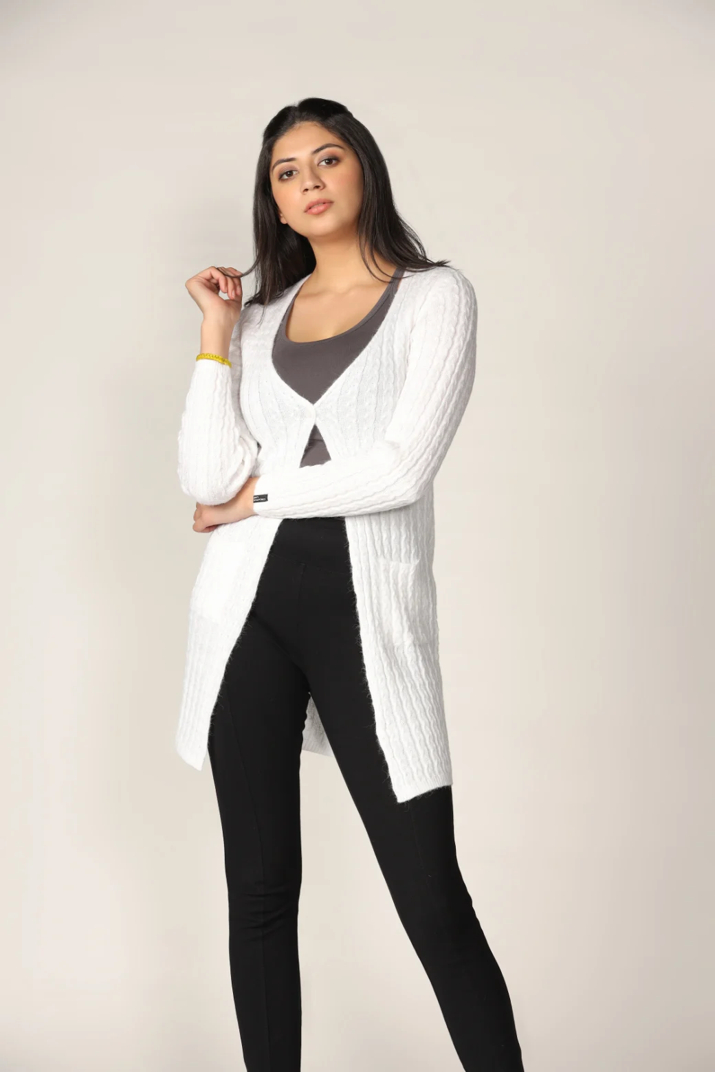 Grey Knitted Casual Shrug for Women by Creative Line