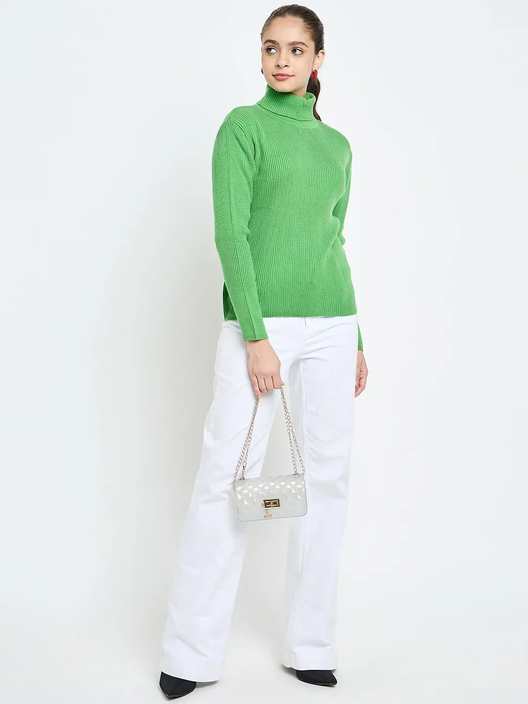 Creative Line Green Self Design Knitted Skivi - Image 2