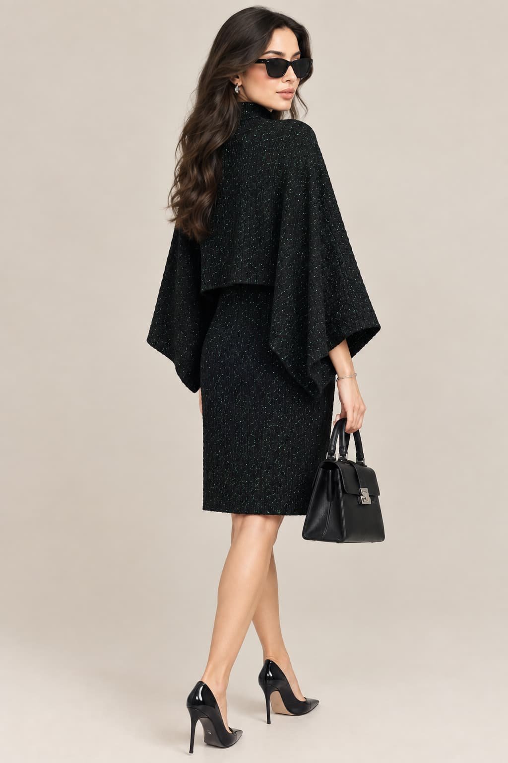 CREATIVE LINE BLACK CABLE KNIT LAYERED DRESS 3 2 16