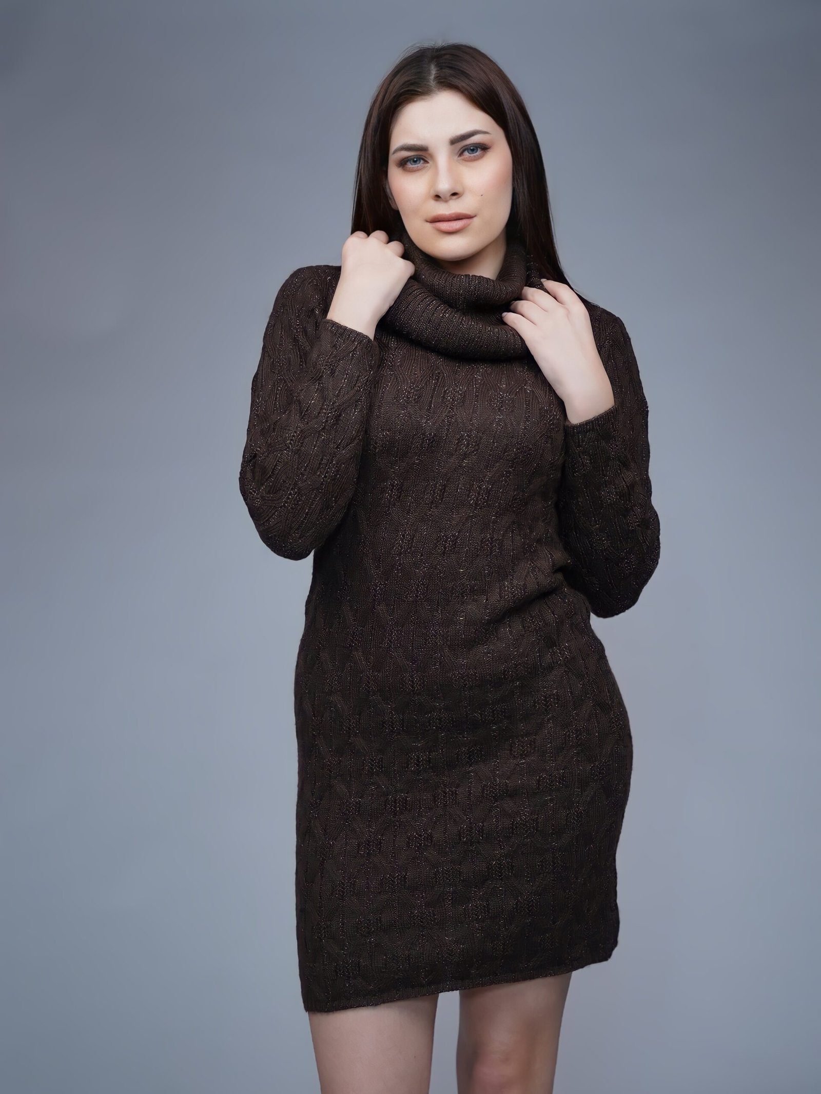 Creative Line Beige Self Design Knitted Dress - Image 3
