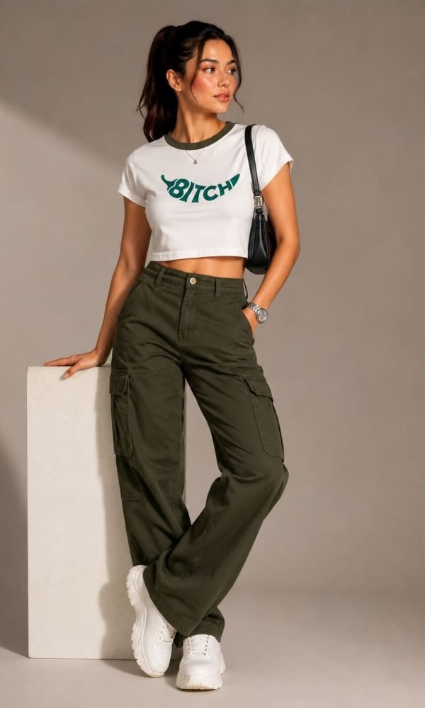 White Crop T-Shirt for Women by Creative Line