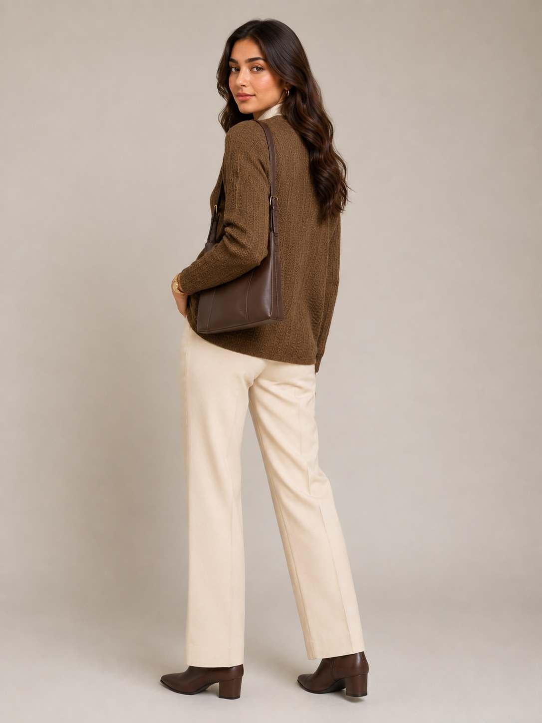 CREATIVE LINE COFFEE V NECK KNITTED POCKET CARDIGAN 5 4 2