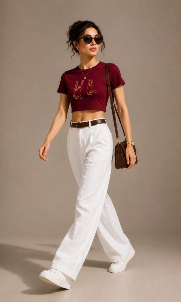 Maroon Crop T-Shirt for Women by Creative Line
