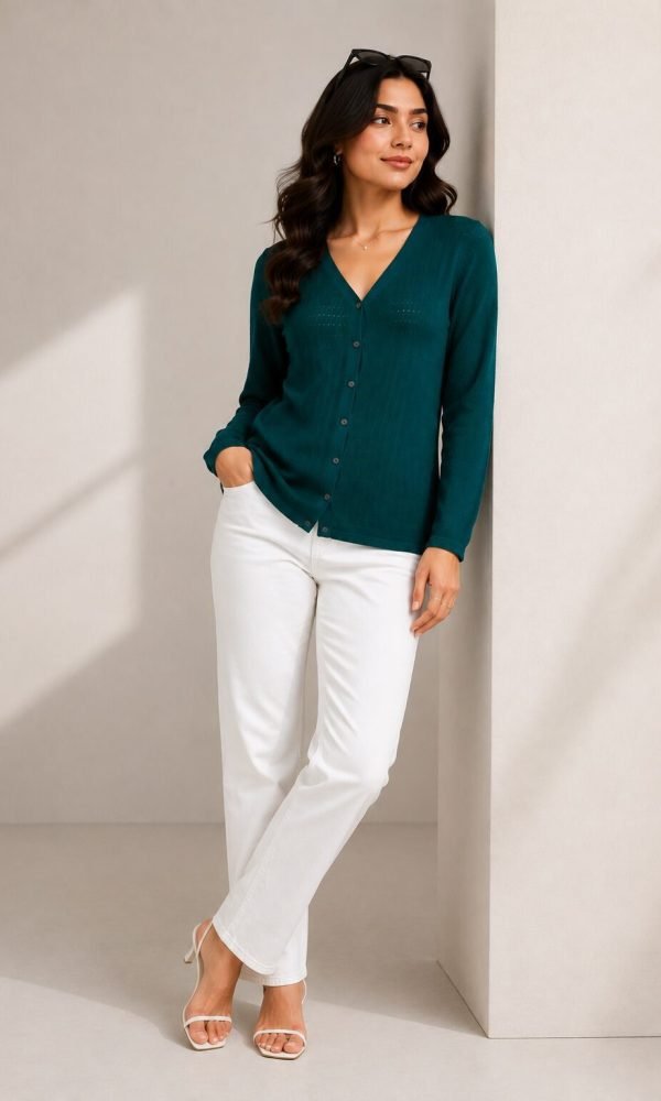 Teal Knitted Cardigan for Women by Creative Line