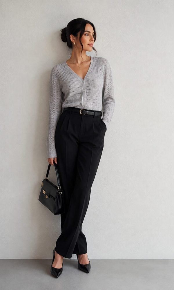 Grey Knitted Cardigan for Women by Creative Line