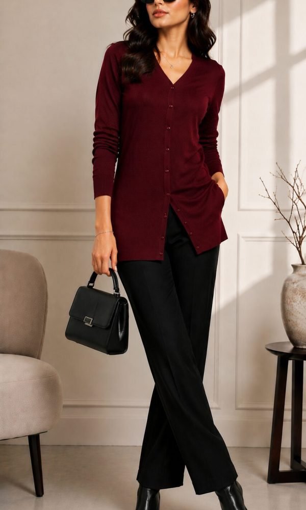 Maroon Knitted Cardigan for Women by Creative Line