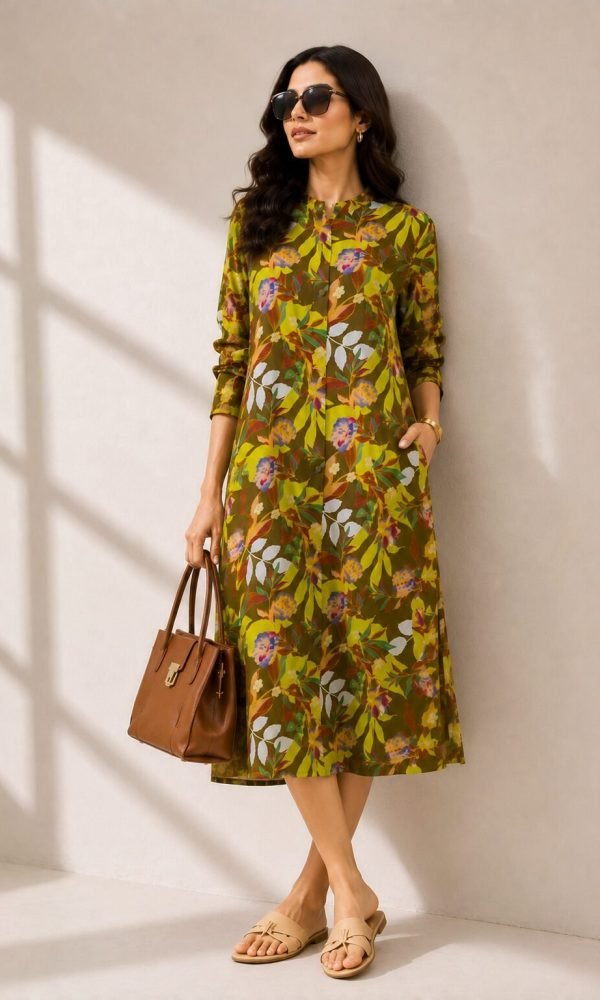 Yellow Button Dress for Women by Creative Line