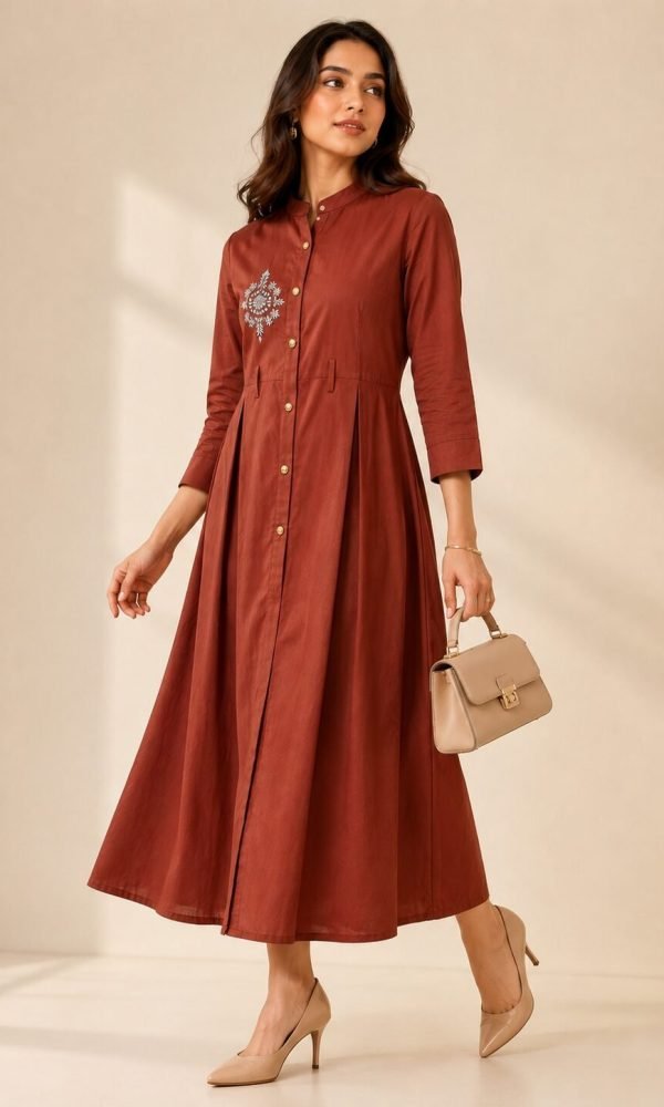 Rust A-Line Dress for Women by Creative Line