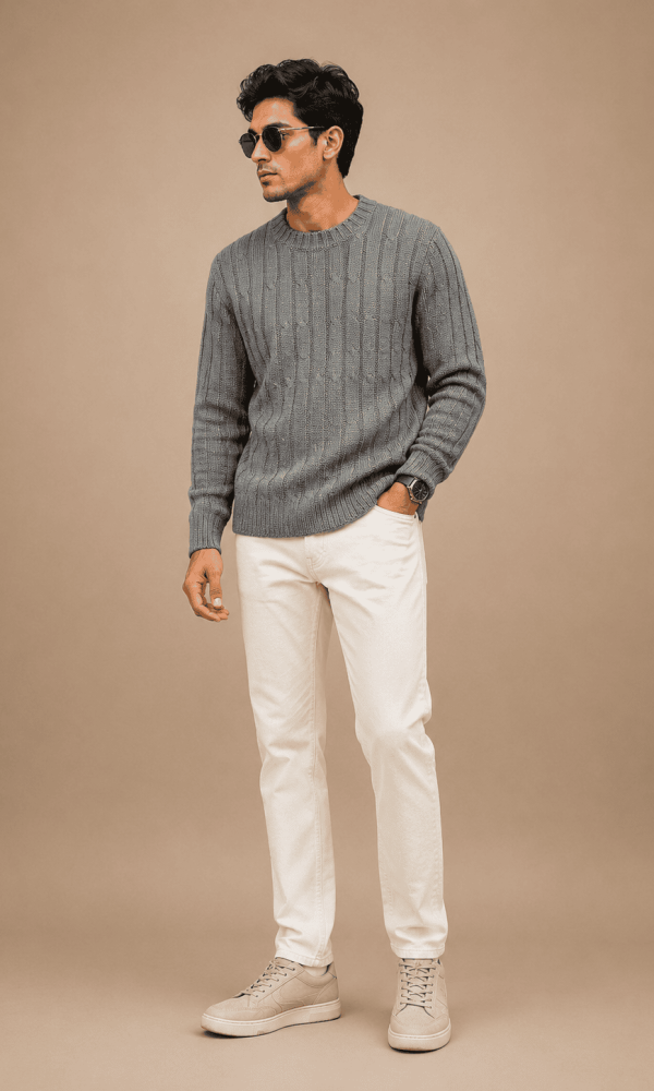 Grey Knit Sweater for Men by Creative Line