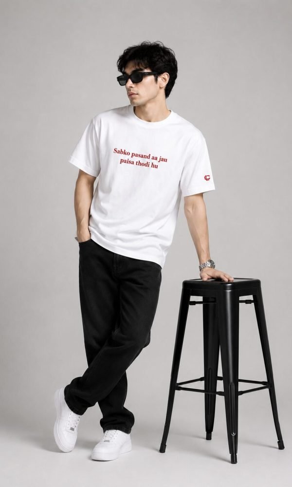 White Oversized T-Shirt for Men by Creative Line
