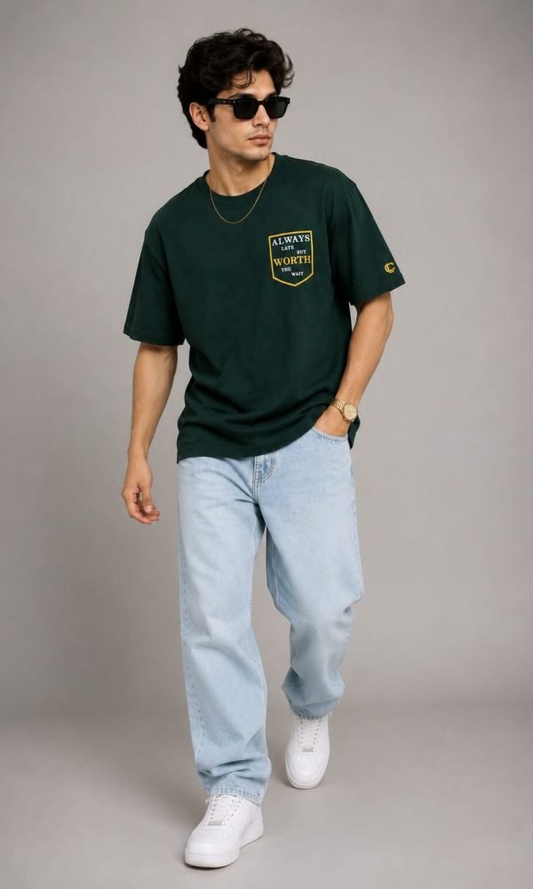 Bottle Green Oversized T-Shirt for Men by Creative Line