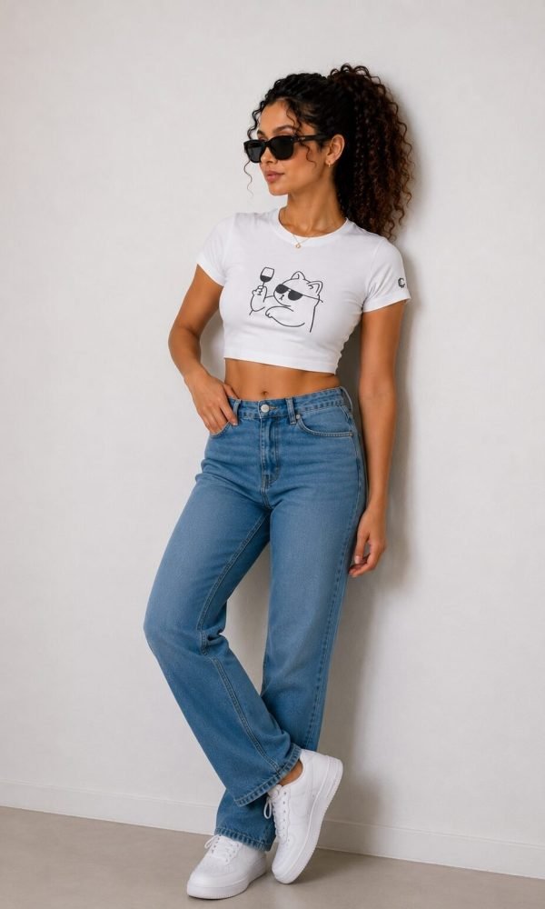 White Crop T-Shirt for Women by Creative Line