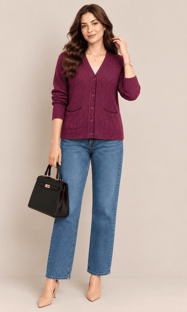 Purple Pocket Cardigan for Women by Creative Line