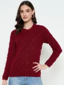 Maroon Knitted Cardigan for Women by Creative Line