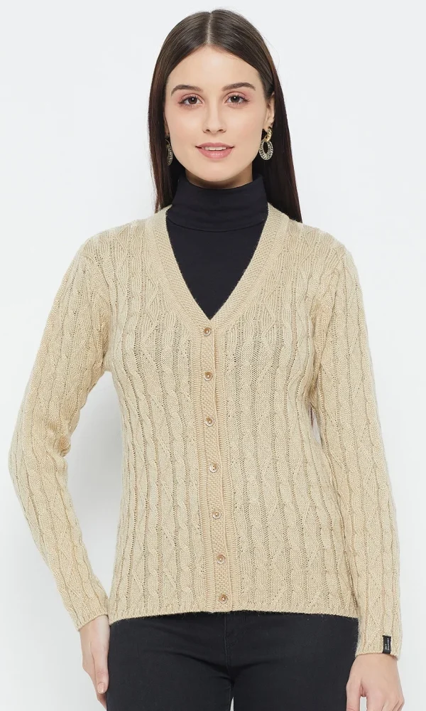 Beige Knitted Cardigan for Women by Creative Line