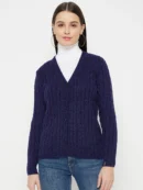 Navy Blue Knitted Cardigan for Women by Creative Line