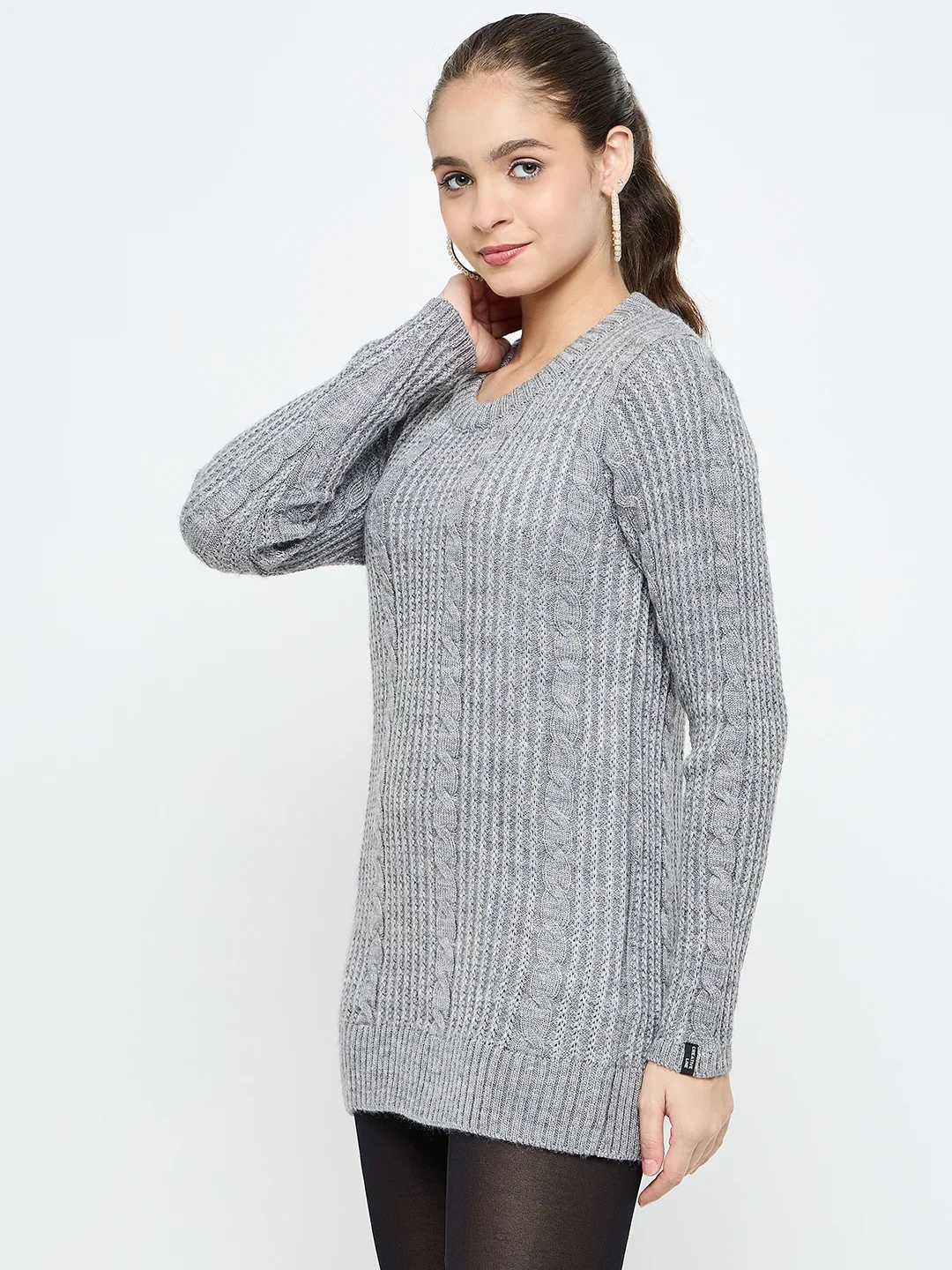 Creative Line Grey Self Design Knitted Dress - Image 3
