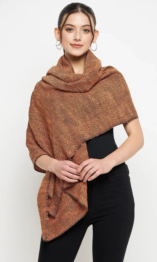 Orange Knitted Stole for Women by Creative Line