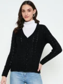 Black Knitted Cardigan for Women by Creative Line