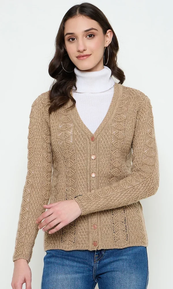 Beige Knitted Cardigan for Women by Creative Line