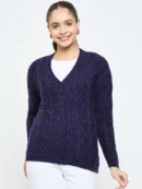Navy Blue Knitted Cardigan for Women by Creative Line