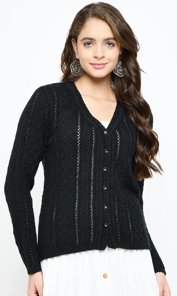 Black Knitted Cardigan for Women by Creative Line