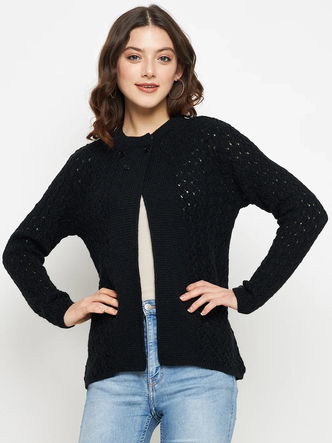 Black Knitted Cardigan for Women by Creative Line