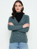 Green Knitted Cardigan for Women by Creative Line