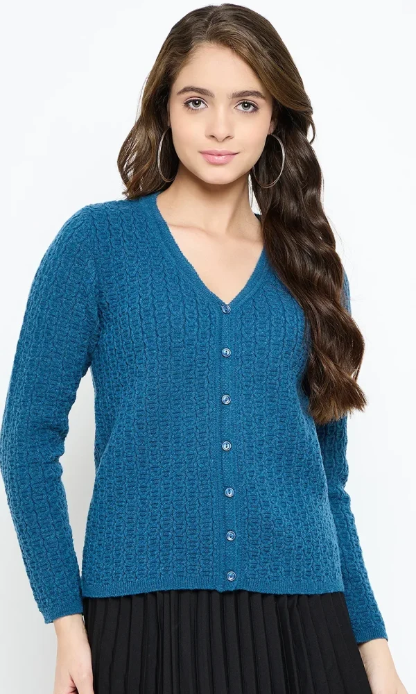 Blue Knitted Cardigan for Women by Creative Line