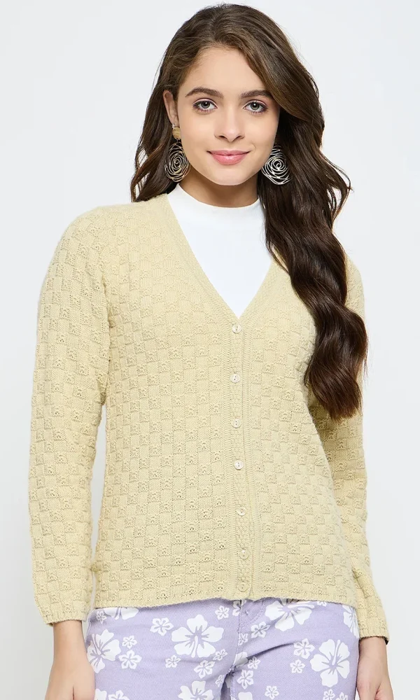 Beige Knitted Cardigan for Women by Creative Line