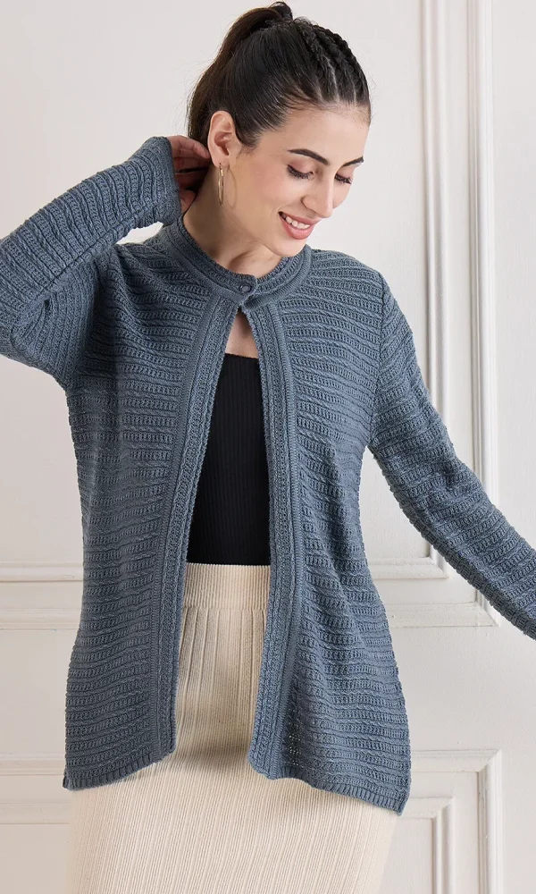 Grey Knitted Cardigan for Women by Creative Line
