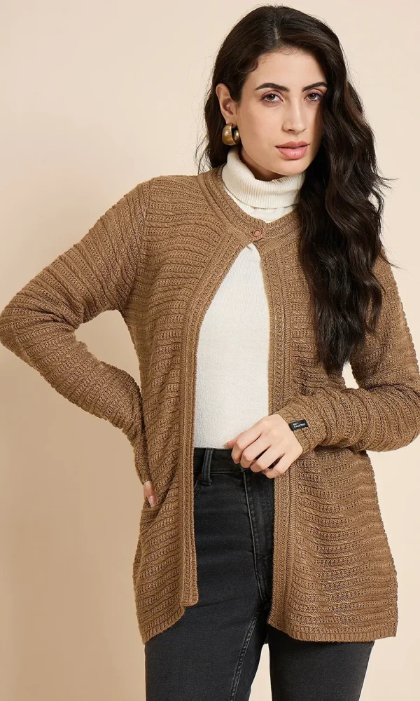 Brown Knitted Cardigan for Women by Creative Line