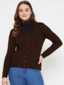 Brown Knitted Cardigan for Women by Creative Line