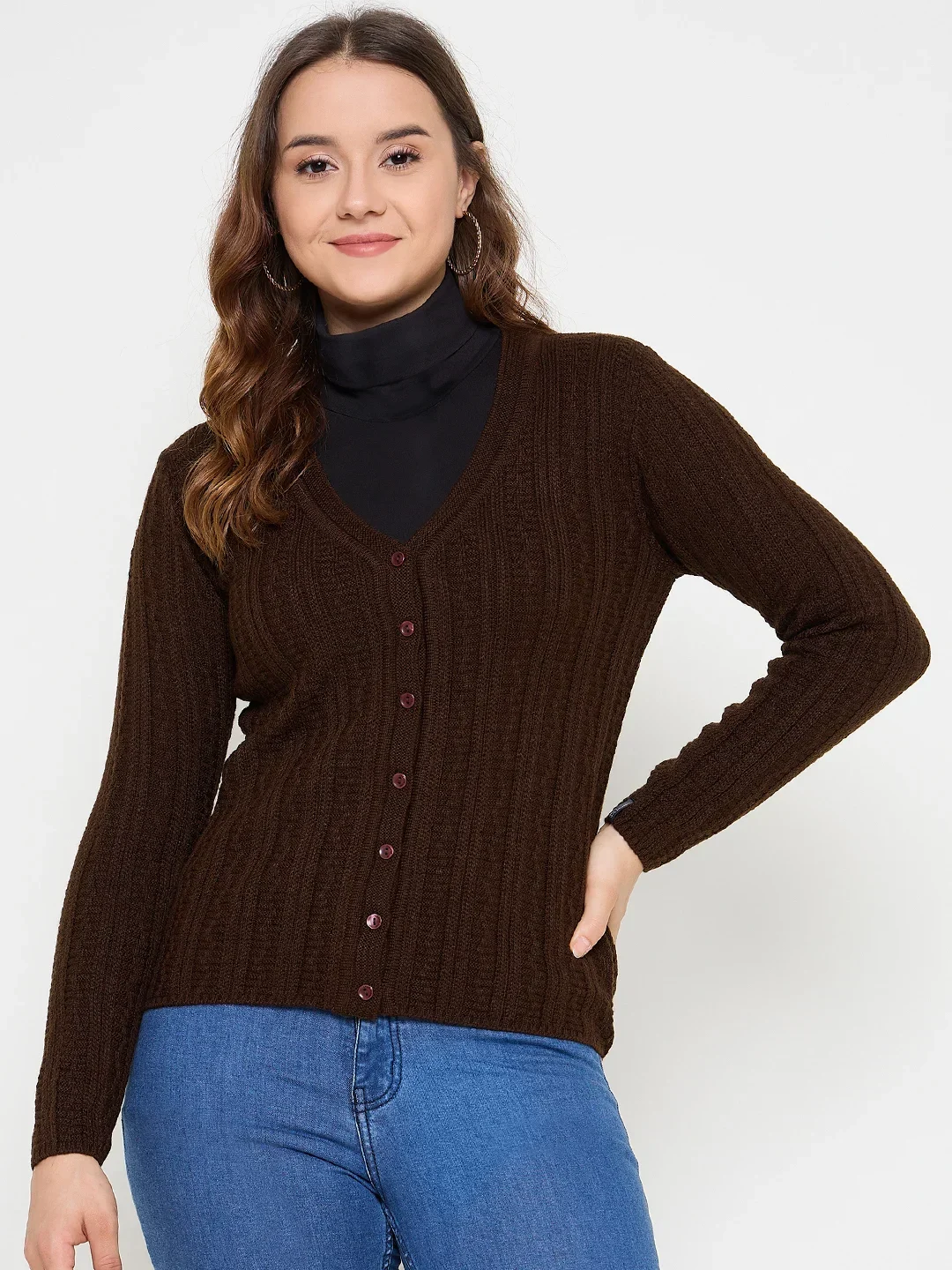 Brown Knitted Cardigan for Women by Creative Line