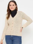 Beige Knitted Cardigan for Women by Creative Line